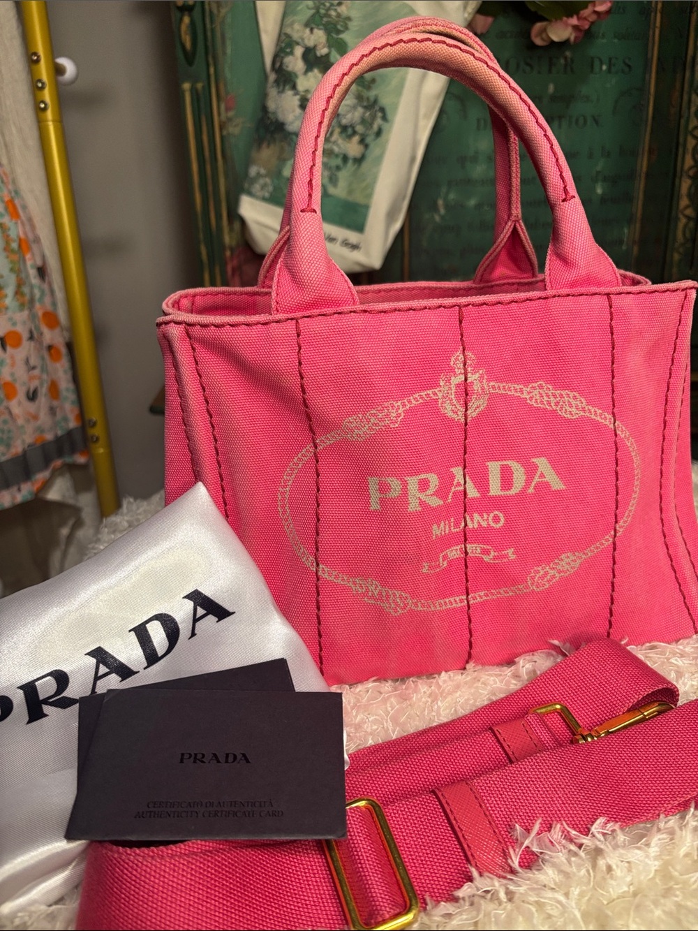 Prada Canapa Small Canvas Tote with Strap